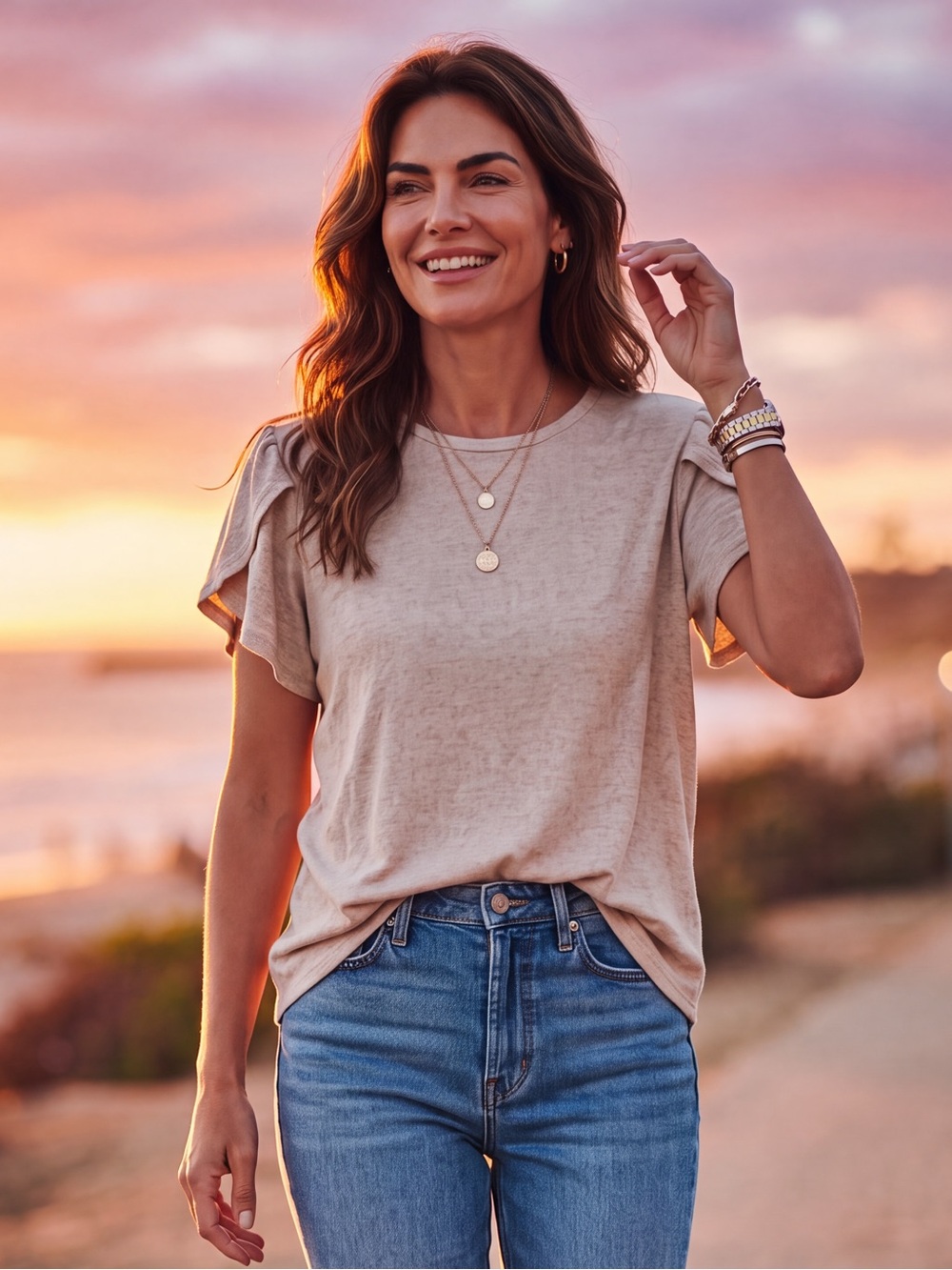 Beige Flutter Sleeve Boxy Blouse